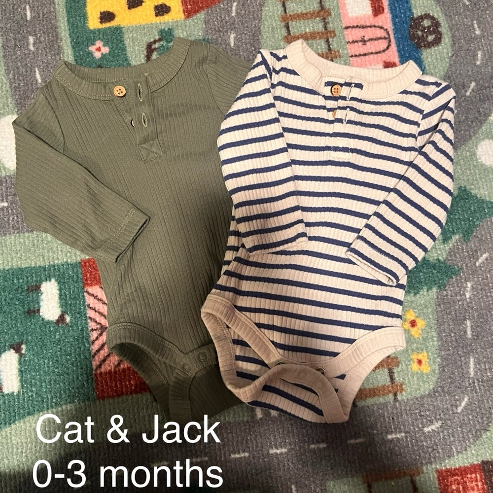 Cat & Jack Green and Striped Baby Bodysuit Duo